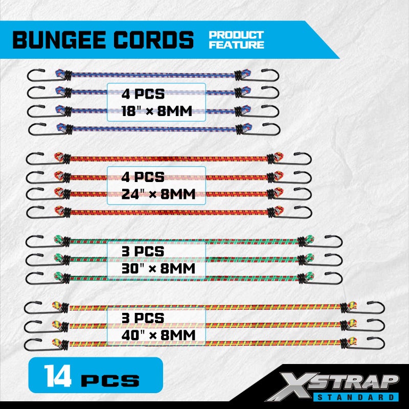 XSTRAP STANDARD 14 Pieces Standard Bungee Kit - Includes 18â€, 24â€, 30â€, 40â€ Bungee Cords with Hooks - Image 2